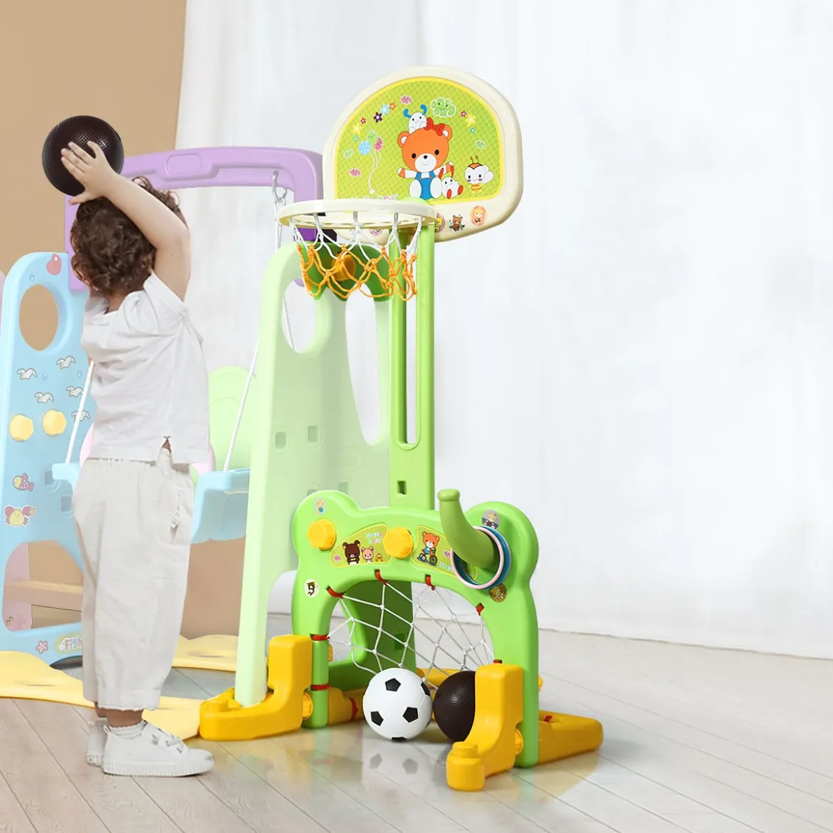 6 IN 1 Kinderrutsche Spielplatz Kletterturm Basketballkorb Kinderspielzeug