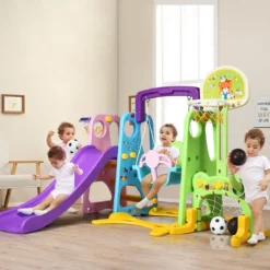 6 IN 1 Kinderrutsche Spielplatz Kletterturm Basketballkorb Kinderspielzeug