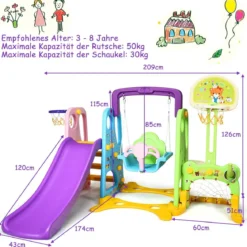 6 IN 1 Kinderrutsche Spielplatz Kletterturm Basketballkorb Kinderspielzeug