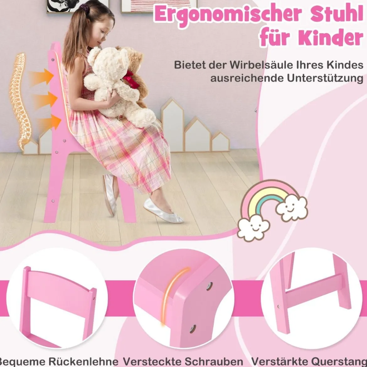2 in 1 Kinder Schminktisch mit Abnehmbarem Spiegel & Aufbewahrungsboxen Frisiertisch