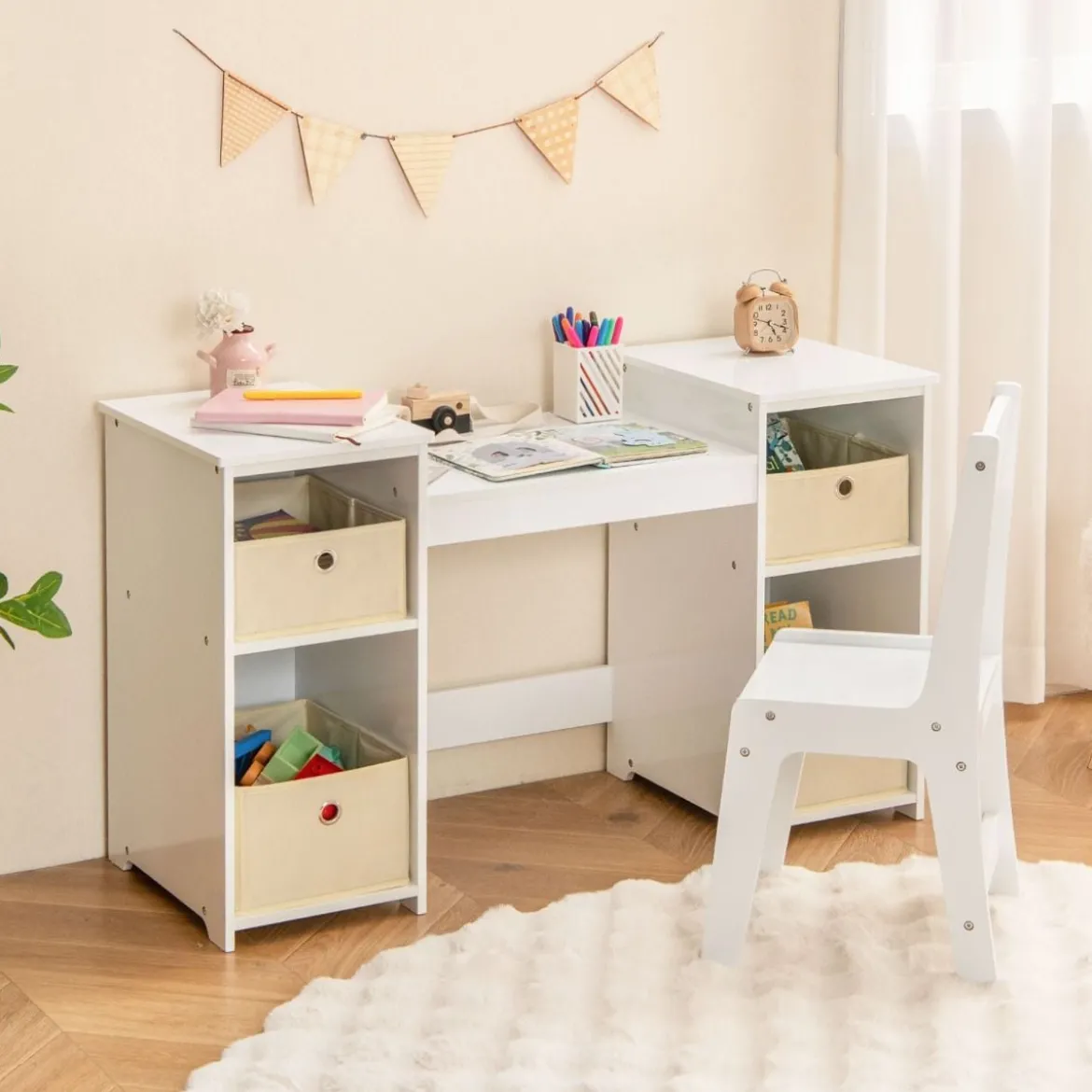 2 in 1 Kinder Schminktisch mit Abnehmbarem Spiegel & Aufbewahrungsboxen Frisiertisch