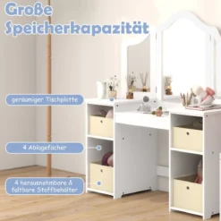 2 in 1 Kinder Schminktisch mit Abnehmbarem Spiegel & Aufbewahrungsboxen Schminkkommode