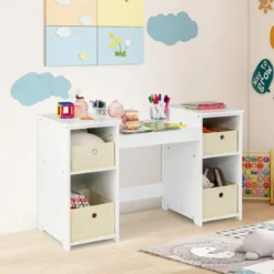 2 in 1 Kinder Schminktisch mit Abnehmbarem Spiegel & Aufbewahrungsboxen Schminkkommode