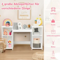 2 in 1 Kinder Schminktisch Schreibtisch mit spiegel 107 × 40 × 117 cm