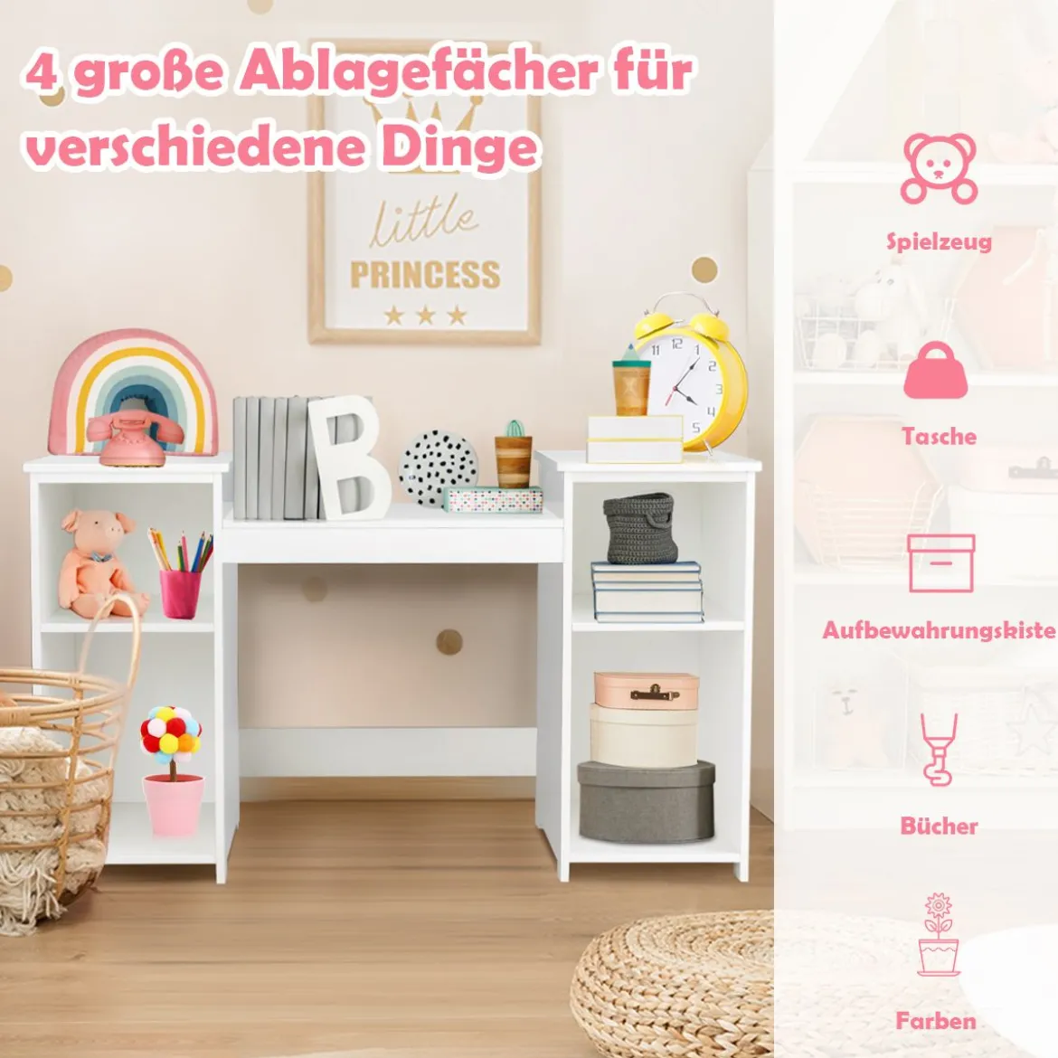 2 in 1 Kinder Schminktisch Schreibtisch mit spiegel 107 × 40 × 117 cm
