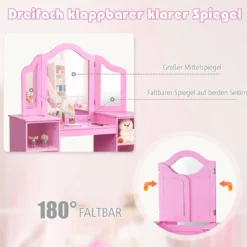 2 in 1 Kinder Schminktisch Schreibtisch mit spiegel 107 × 40 × 117 cm