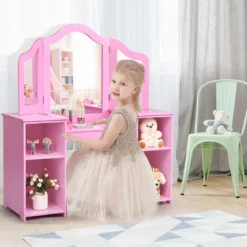 2 in 1 Kinder Schminktisch Schreibtisch mit spiegel 107 × 40 × 117 cm