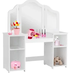 2 in 1 Kinder Schminktisch Schreibtisch mit spiegel 107 × 40 × 117 cm