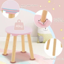 2 in 1 Kinder Schminktisch Set Schreibtisch & Hocker mit Spiegel 70 x 37 x 100 cm Weiß/Rosa