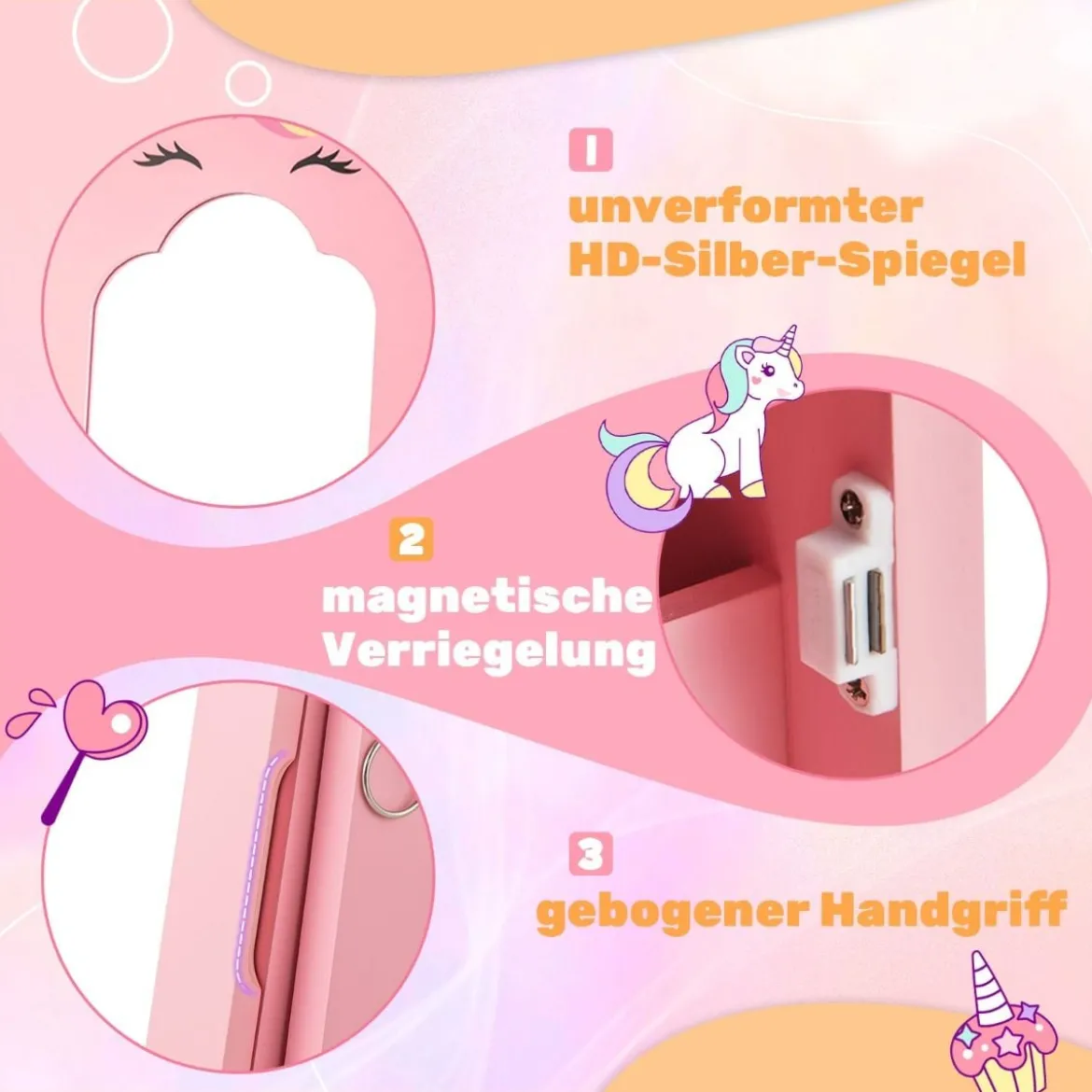 2 in 1 Kinder Schmuckschrank mit Ganzkörperspiegel & Schublade Spiegelschrank