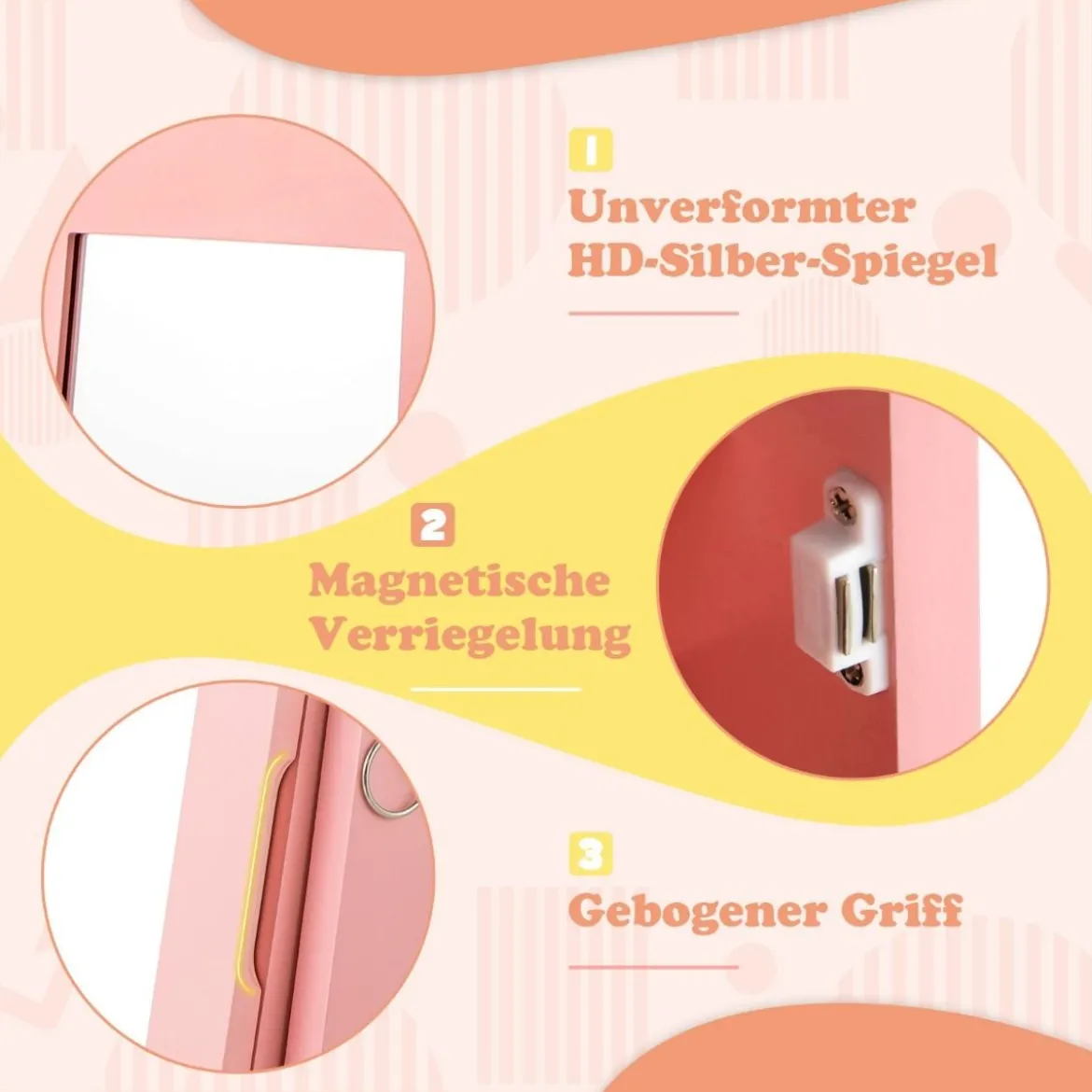 3 in 1 Kinder Schmuckschrank mit Ganzkörperspiegel & Aufbewahrungskorb Schmuckregal