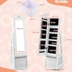3 in 1 Kinder Schmuckschrank mit Ganzkörperspiegel & Aufbewahrungskorb Schmuckregal