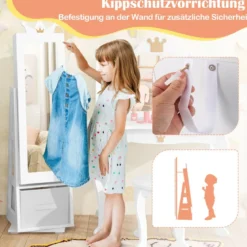 3 in 1 Kinder Schmuckschrank mit Ganzkörperspiegel & Aufbewahrungskorb Schmuckregal