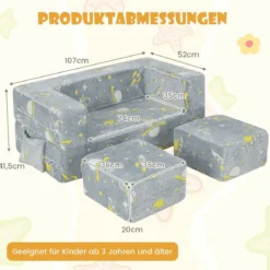 4 in 1 Kindersessel mit 2 Ottomanen & Abnehmbarem Bezug im Dunkeln Leuchtend 107 x 52 x 41,5 cm