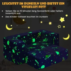 4 in 1 Kindersessel mit 2 Ottomanen & Abnehmbarem Bezug im Dunkeln Leuchtend 107 x 52 x 41,5 cm