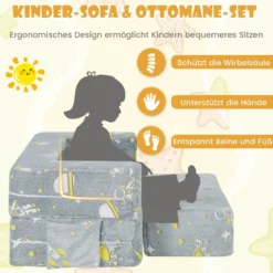 4 in 1 Kindersessel mit 2 Ottomanen & Abnehmbarem Bezug im Dunkeln Leuchtend 107 x 52 x 41,5 cm
