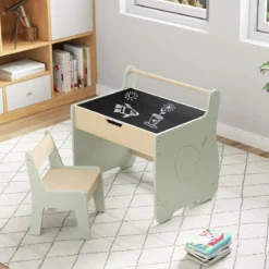 3 in 1 Kindersitzgruppe aus Holz Kindertisch mit Stuhl Kinder Maltisch mit Wendbarer Tischplatte