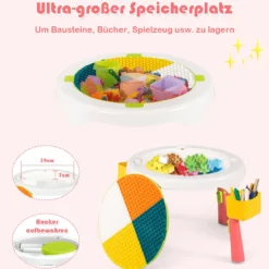 5 in 1 Kindersitzgruppe Kinder Spieltisch klappbar Spieltischset höhenverstellbar Sitzgruppe für Kinder mit Staufach Tisch & 2 Stühle Rosa