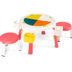 5 in 1 Kindersitzgruppe Kinder Spieltisch klappbar Spieltischset höhenverstellbar Sitzgruppe für Kinder mit Staufach Tisch & 2 Stühle Rosa