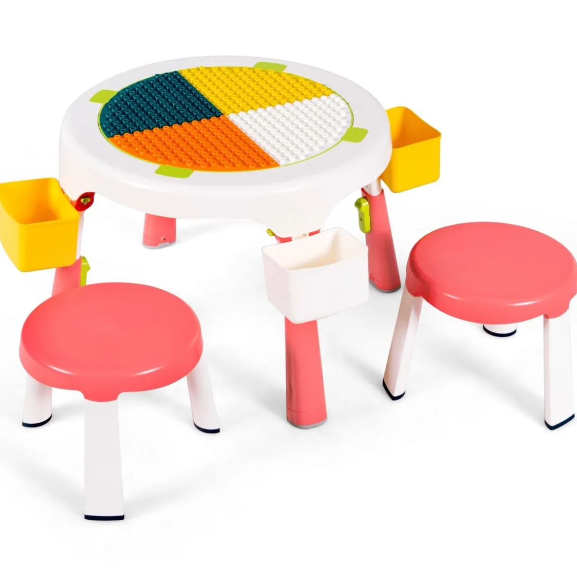 5 in 1 Kindersitzgruppe Kinder Spieltisch klappbar Spieltischset höhenverstellbar Sitzgruppe für Kinder mit Staufach Tisch & 2 Stühle Rosa