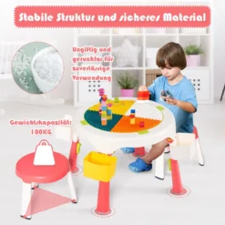 5 in 1 Kindersitzgruppe Kinder Spieltisch klappbar Spieltischset höhenverstellbar Sitzgruppe für Kinder mit Staufach Tisch & 2 Stühle Rosa