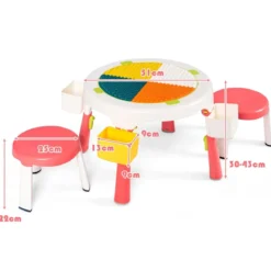 5 in 1 Kindersitzgruppe Kinder Spieltisch klappbar Spieltischset höhenverstellbar Sitzgruppe für Kinder mit Staufach Tisch & 2 Stühle Rosa