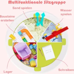5 in 1 Kindersitzgruppe Kinder Spieltisch klappbar Spieltischset höhenverstellbar Sitzgruppe für Kinder mit Staufach Tisch & 2 Stühle Rosa
