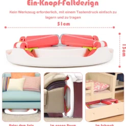 5 in 1 Kindersitzgruppe Kinder Spieltisch klappbar Spieltischset höhenverstellbar Sitzgruppe für Kinder mit Staufach Tisch & 2 Stühle Rosa