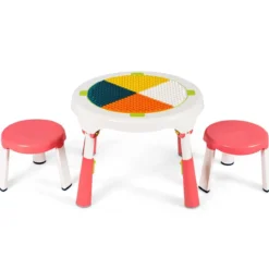 5 in 1 Kindersitzgruppe Kinder Spieltisch klappbar Spieltischset höhenverstellbar Sitzgruppe für Kinder mit Staufach Tisch & 2 Stühle Rosa