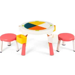 5 in 1 Kindersitzgruppe Kinder Spieltisch klappbar Spieltischset höhenverstellbar Sitzgruppe für Kinder mit Staufach Tisch & 2 Stühle Rosa