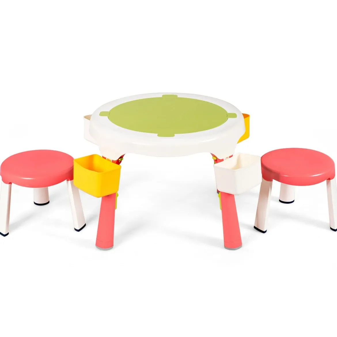 5 in 1 Kindersitzgruppe Kinder Spieltisch klappbar Spieltischset höhenverstellbar Sitzgruppe für Kinder mit Staufach Tisch & 2 Stühle Rosa
