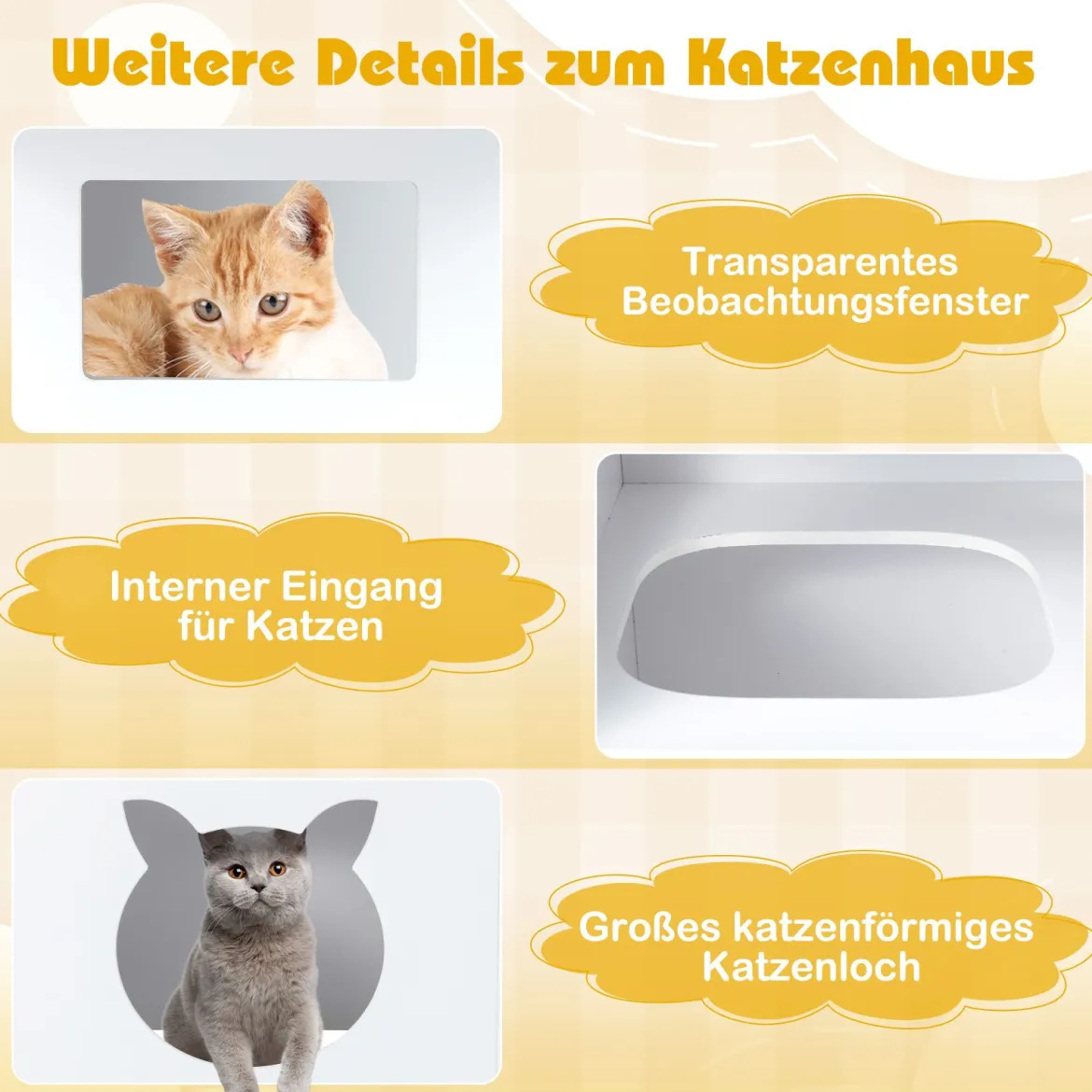 2 in 1 Kindersitzgruppe mit Katzenhaus 3 tlg. Kindertisch mit 2 Stühlen inkl. Stoffboxen Weiß
