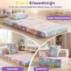 3 in 1 Kindersofa im Dunkeln Leuchtend mit Kissen & Abnehmbarem Bezug Gepolsterter Kindersessel Bunt
