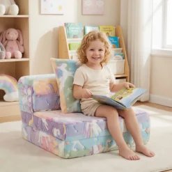 3 in 1 Kindersofa im Dunkeln Leuchtend mit Kissen & Abnehmbarem Bezug Gepolsterter Kindersessel Bunt