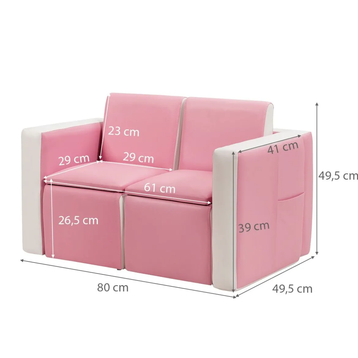 2 in 1 Kindersofa mit Tisch & 2 Stühle & Holzrahmen & PVC-Oberfläche Rosa