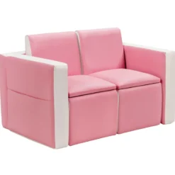 2 in 1 Kindersofa mit Tisch & 2 Stühle & Holzrahmen & PVC-Oberfläche Rosa