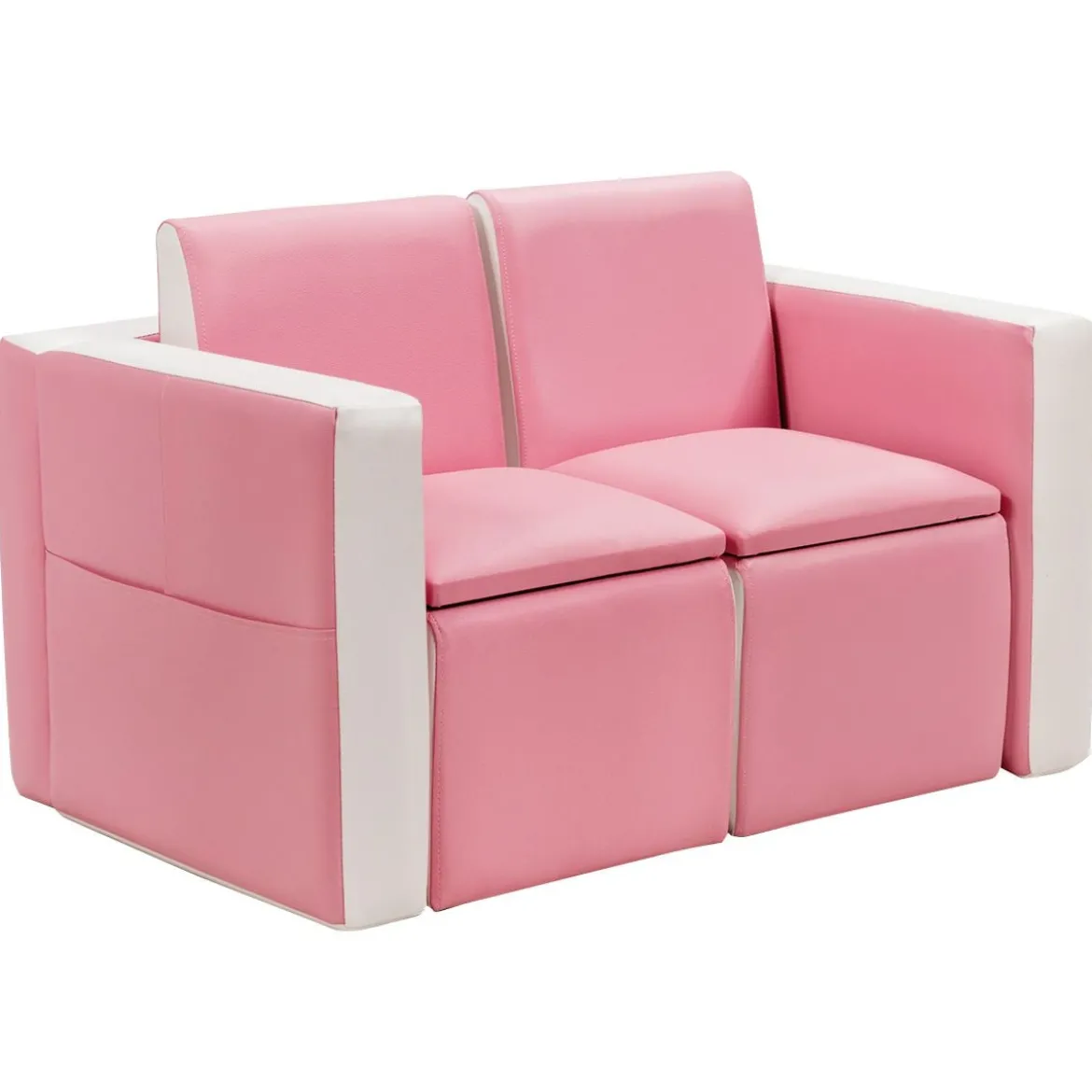 2 in 1 Kindersofa mit Tisch & 2 Stühle & Holzrahmen & PVC-Oberfläche Rosa