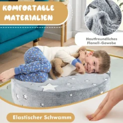 2 in 1 Kindersofa rund Spielsofa im Dunkeln Leuchtend Kindercouch gepolstert mit abnehmbarem Bezug Grau/Blau