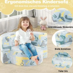 2 in 1 Kindersofa rund Spielsofa im Dunkeln Leuchtend Kindercouch gepolstert mit abnehmbarem Bezug Grau/Blau