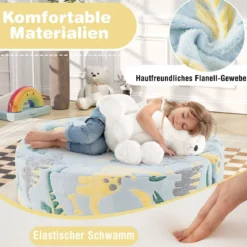2 in 1 Kindersofa rund Spielsofa im Dunkeln Leuchtend Kindercouch gepolstert mit abnehmbarem Bezug Grau/Blau