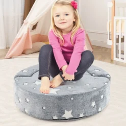 2 in 1 Kindersofa rund Spielsofa im Dunkeln Leuchtend Kindercouch gepolstert mit abnehmbarem Bezug Grau/Blau