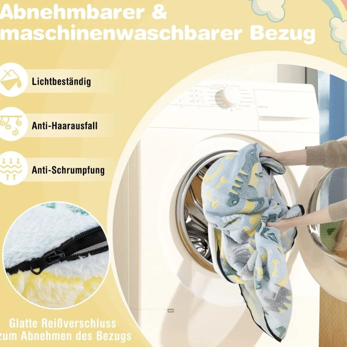2 in 1 Kindersofa rund Spielsofa im Dunkeln Leuchtend Kindercouch gepolstert mit abnehmbarem Bezug Grau/Blau