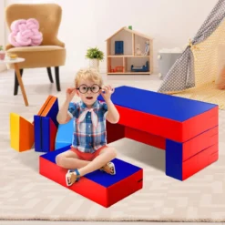 4 in 1 Kinder Sofa & Sitzgruppe & Bett & Puzzle Matraze 6 tlg. Schaumstoffbausteine Soft Foam Bunt