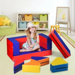 4 in 1 Kinder Sofa & Sitzgruppe & Bett & Puzzle Matraze 6 tlg. Schaumstoffbausteine Soft Foam Bunt