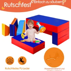 4 in 1 Kinder Sofa & Sitzgruppe & Bett & Puzzle Matraze 6 tlg. Schaumstoffbausteine Soft Foam Bunt