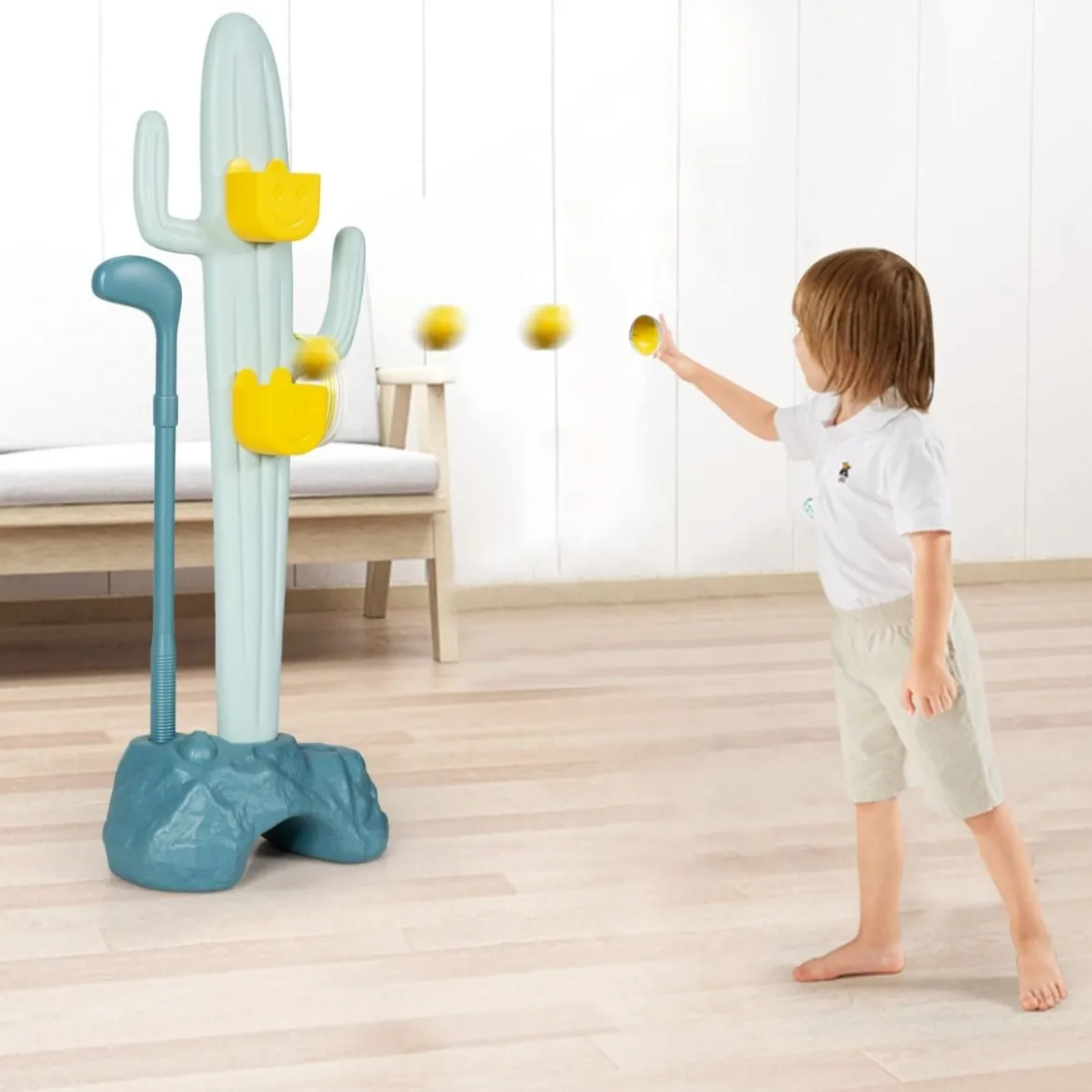 3 in 1 Kinder Spielplatz Kinder Golfset & Ringwurfspiel & Bohnensäckchen 38 x 22 x 103 cm Bunt