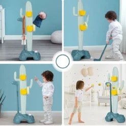 3 in 1 Kinder Spielplatz Kinder Golfset & Ringwurfspiel & Bohnensäckchen 38 x 22 x 103 cm Bunt
