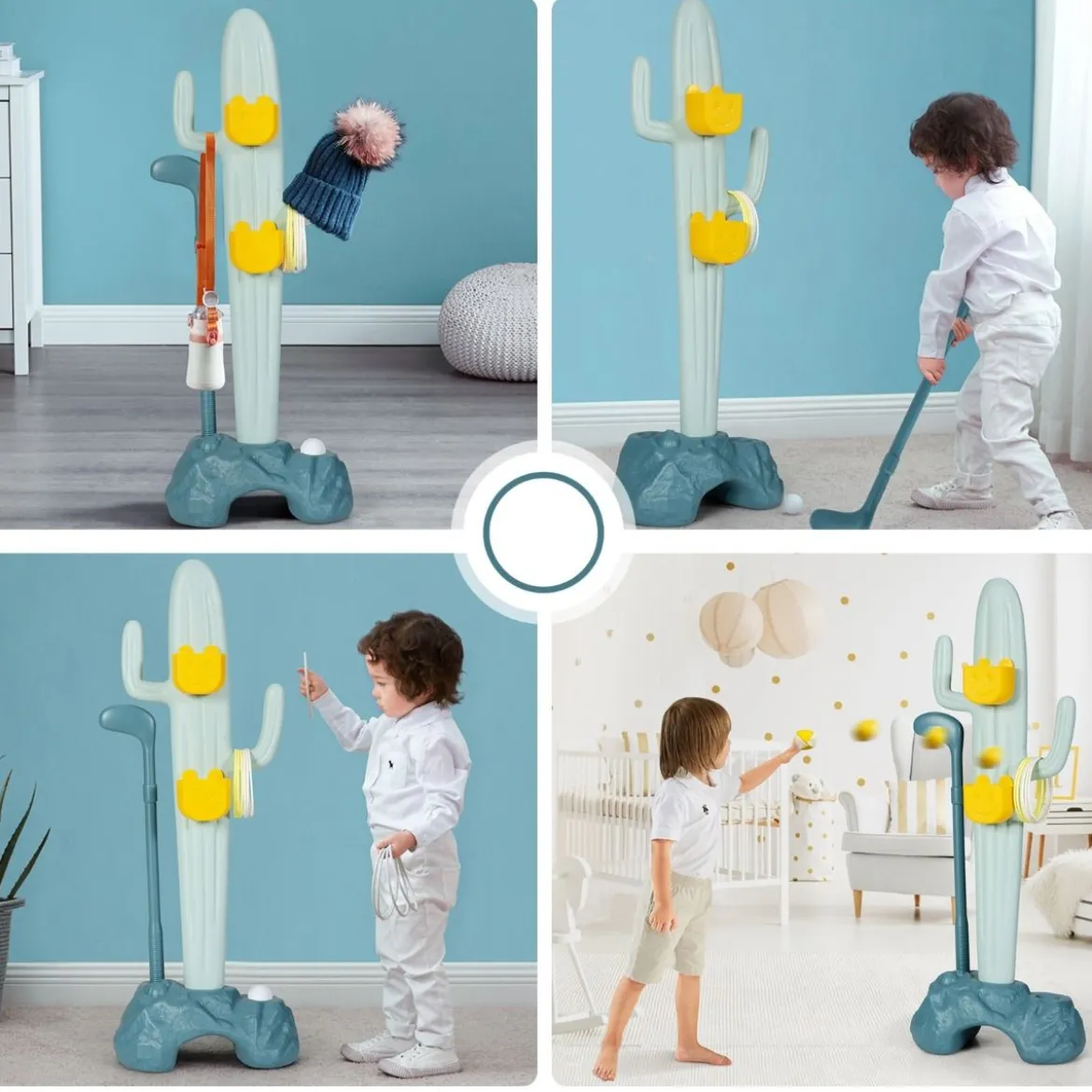 3 in 1 Kinder Spielplatz Kinder Golfset & Ringwurfspiel & Bohnensäckchen 38 x 22 x 103 cm Bunt