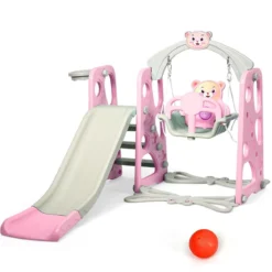4 in 1 Kinder Spielplatz Kinder Rutsche & Schaukel Gartenschaukel Rosa