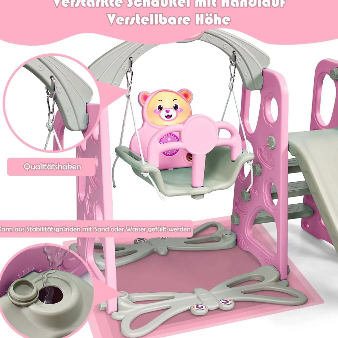 4 in 1 Kinder Spielplatz Kinder Rutsche & Schaukel Gartenschaukel Rosa
